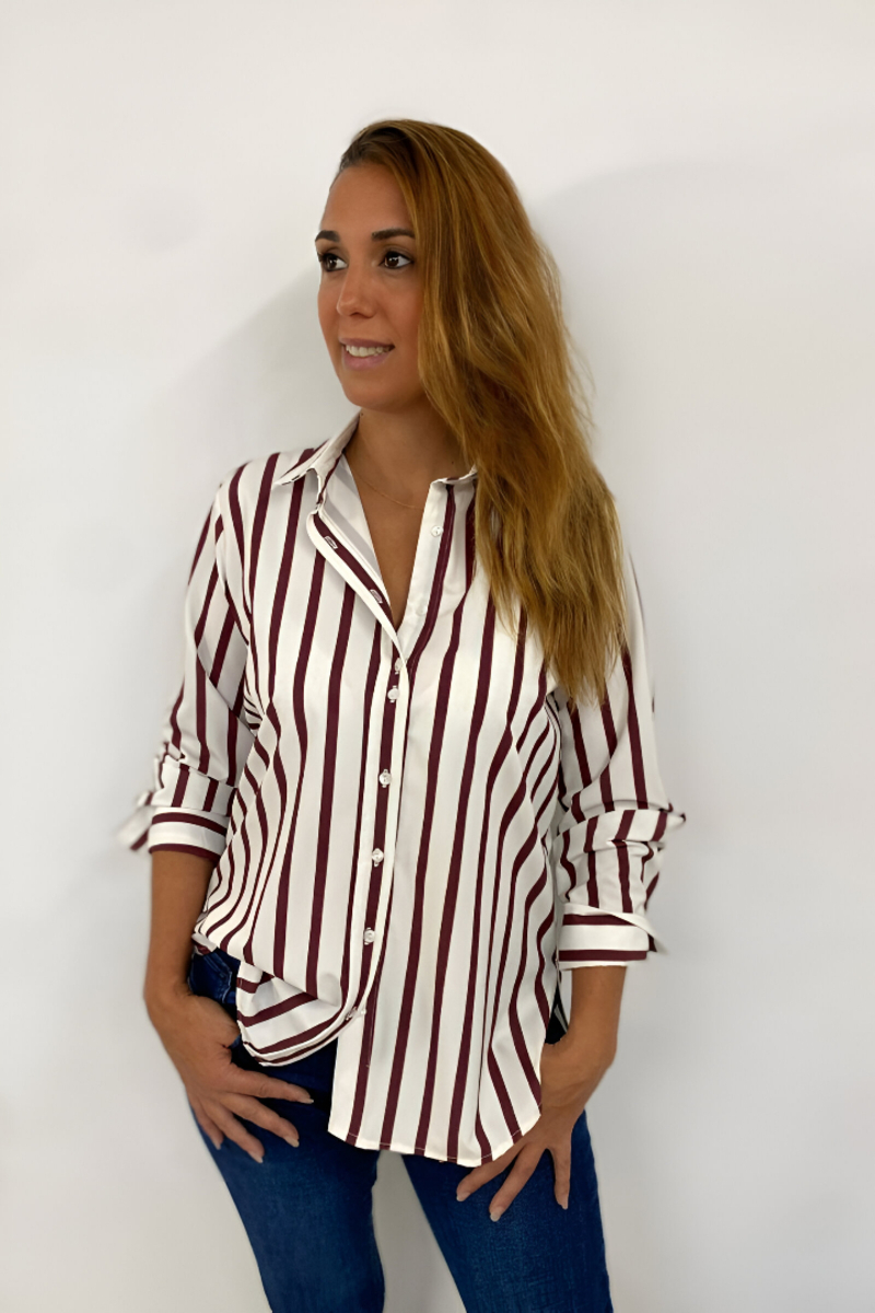 CAMISA CONFORT RAYAS - COLOR GRANATE